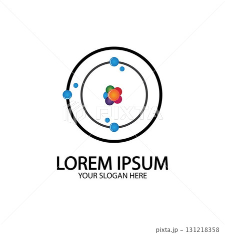 Atom icon. Vector illustration. Symbol of science, education, nuclear physics, scientific research. Three electrons rotate in orbits around atomic nucleus. Concept of elementary particles design. Atom icon. Vector illustration. Symbol of science, education, nuclear physics, scientific research. Three electrons rotate in orbits around atomic nucleus. Concept of elementary particles design. 131218358