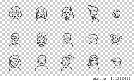 Hand drawn people profile set, simple line art icons 131218411