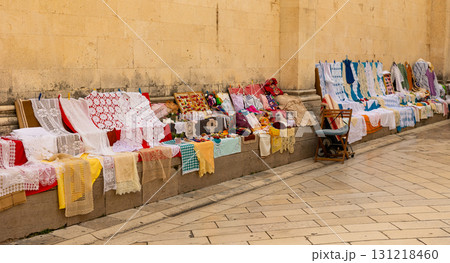 Knitted souvenirs at street market, Zadar 131218460