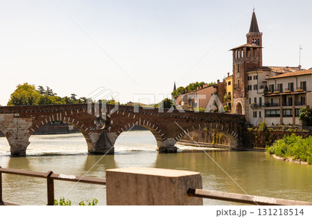 Ponte Pietra bridge in Verona with bell tower of Saint Anastasia church Ponte Pietra bridge in Verona with bell tower of Saint Anastasia church 131218514