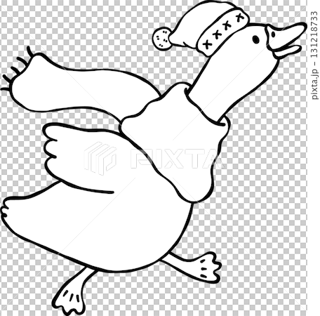 Autumn Silly Goose Wearing Hat and Scarf Cartoon Outline Hand Drawn Black and white Autumn Silly Goose Wearing Hat and Scarf Cartoon Outline Hand Drawn Black and white 131218733