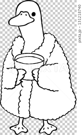 Autumn Silly GoosAutumn Silly Goose Drinking Coffee in Fur Coat Robe Cartoon Outline Hand Drawn Black and white 131218740