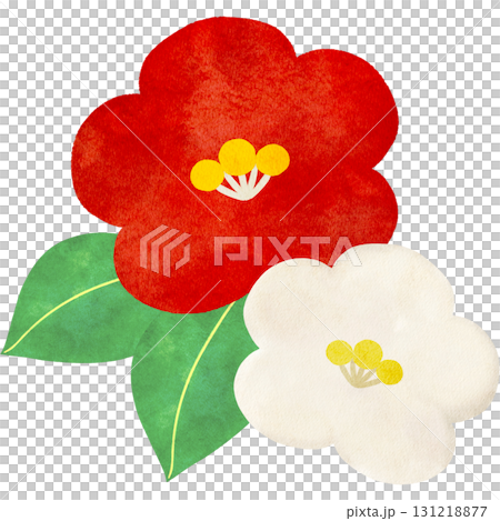 水彩風に描いた椿の花のイラスト 水彩風に描いた椿の花のイラスト 131218877