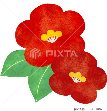 水彩風に描いた椿の花のイラスト 水彩風に描いた椿の花のイラスト 131218878