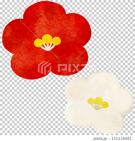 水彩風に描いた椿の花のイラスト 水彩風に描いた椿の花のイラスト 131218881