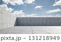 3D rendering of the empty concrete floor and fence under the blue sky and white clouds 131218949