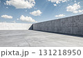 3D rendering of the empty concrete floor and fence under the blue sky and white clouds 131218950