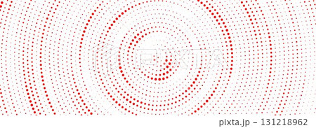 Red halftone concentric background. Dotted radial gradient texture. Red ripple sonic wave wallpaper. Vector rasterized rough circle backdrop for epicenter, target, radar signal, vibration, aftershock 131218962