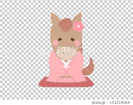 Illustration of a cute pink horse in Japanese clothing (pink) 131219164
