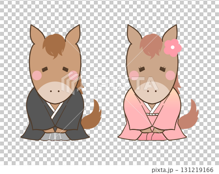 穿著日式服裝的可愛馬匹插圖集(無墊子) 穿著日式服裝的可愛馬匹插圖集(無墊子) 131219166