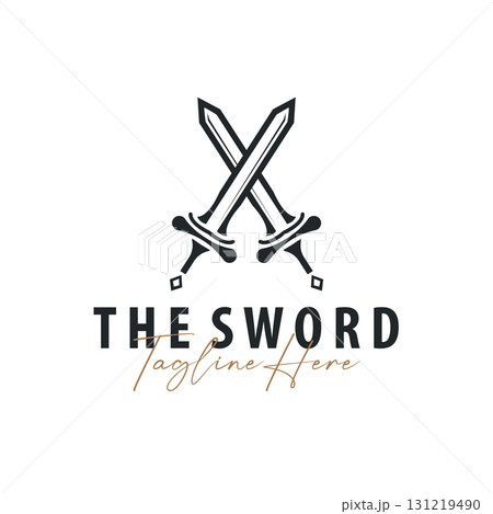 Sword logo design with simple black silhouette knight weapon concept templet illustration symbol icon Sword logo design with simple black silhouette knight weapon concept templet illustration symbol icon 131219490