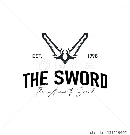 Sword logo design with simple black silhouette knight weapon concept templet illustration symbol icon Sword logo design with simple black silhouette knight weapon concept templet illustration symbol icon 131219495