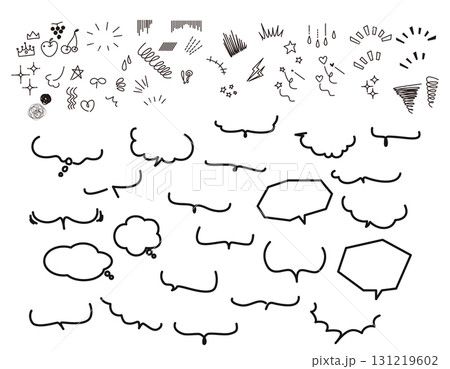 手書きの吹き出しとあしらいのセット　黒　太線 131219602