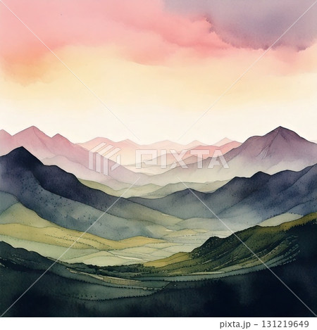 穏やかで静けさを感じる曇天の山のデザイン 穏やかで静けさを感じる曇天の山のデザイン 131219649