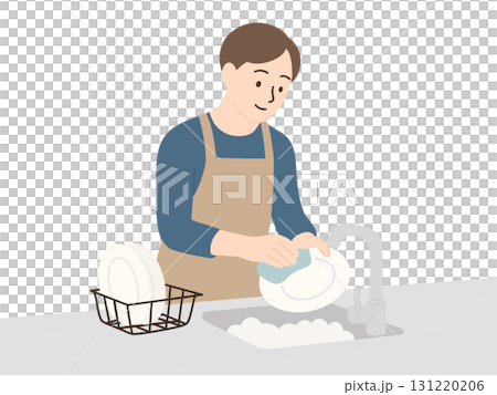家事をする男性のイラスト　お皿洗い 131220206