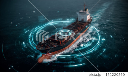 海上の物流船とデジタルテクノロジーが融合したビジュアル 海上の物流船とデジタルテクノロジーが融合したビジュアル 131220260