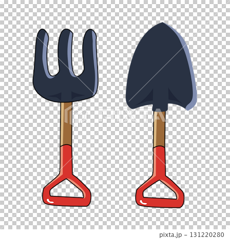 Illustration of a Gardening Fork and Shovel 131220280