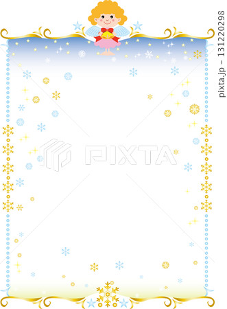 クリスマスレーム縦位置＜雪・天使（クリスマス）・星・縦位置・カリグラフィー＞ 131220298