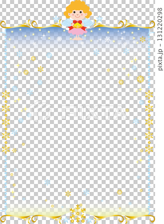 クリスマスレーム縦位置＜雪・天使（クリスマス）・星・縦位置・カリグラフィー＞ 131220298