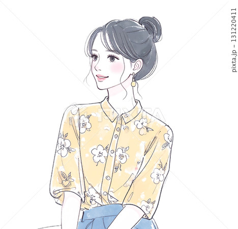 水彩画・手描き風の女性・女の子のイラスト素材 水彩画・手描き風の女性・女の子のイラスト素材 131220411