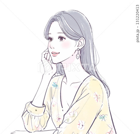 水彩画・手描き風の女性・女の子のイラスト素材 水彩画・手描き風の女性・女の子のイラスト素材 131220413