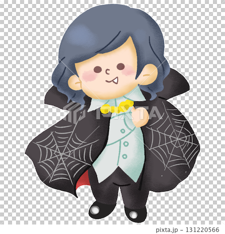 黒いマントをつけてドラキュラに扮した子どものイラスト 131220566