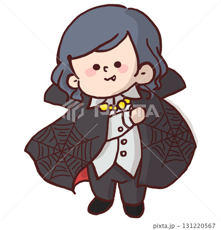黒いマントをつけてドラキュラに扮した子どものイラスト 131220567