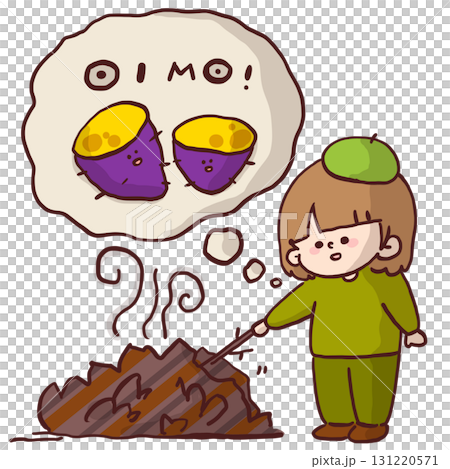 一個孩子用樹枝撥弄一堆落葉,迫不及待想吃烤地瓜 一個孩子用樹枝撥弄一堆落葉,迫不及待想吃烤地瓜 131220571