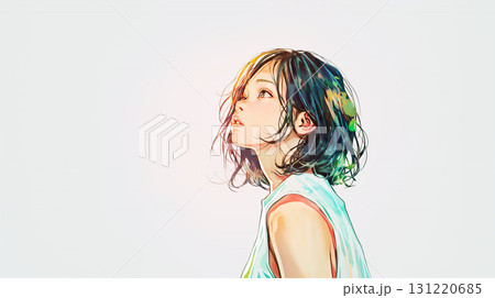 上を見上げある若い女性の横顔 上を見上げある若い女性の横顔 131220685