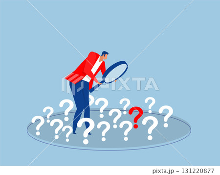 Found a lot of problems,businessman uses a magnifying glass to examine a question mark Analyzing and researching problems and finding solutions vector 131220877