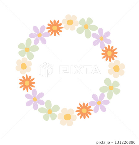 A vibrant round frame with romantic meadow wildflowers. Floral wedding invitation. A vibrant round frame with romantic meadow wildflowers. Floral wedding invitation. 131220880