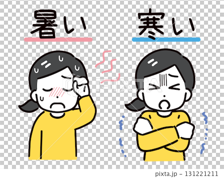 暑い＆寒そうな私服の若い女性(上半身・正面) 131221211