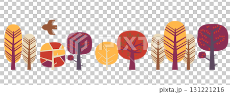 秋色の森の木々と鳥のイラスト 131221216