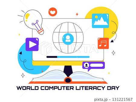 World Computer Literacy Day Vector Illustration on December 2, Featuring Books, Globe, and Media Equipment to Promote Education in a Flat Background World Computer Literacy Day Vector Illustration on December 2, Featuring Books, Globe, and Media Equipment to Promote Education in a Flat Background 131221567