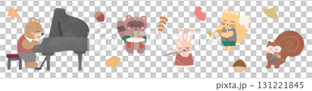 楽器を演奏する秋の動物たちのかわいいイラストセット 131221845