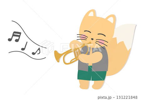 トランペットを吹くきつねのイラスト 131221848
