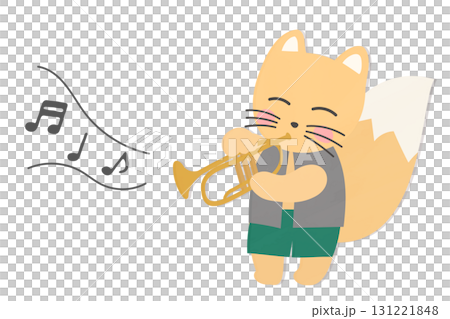 トランペットを吹くきつねのイラスト 131221848