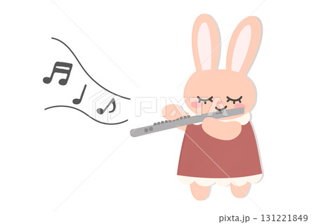 フルートを吹くうさぎのイラスト フルートを吹くうさぎのイラスト 131221849