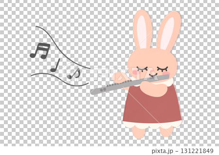 フルートを吹くうさぎのイラスト フルートを吹くうさぎのイラスト 131221849