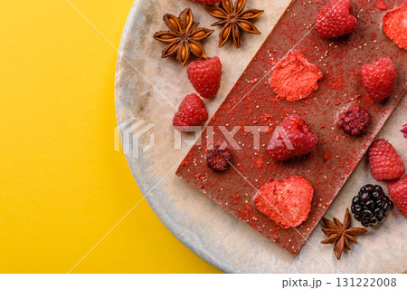 Bar sweet craft artisan chocolate with dried fruits made at home. Craft chocolate 131222008