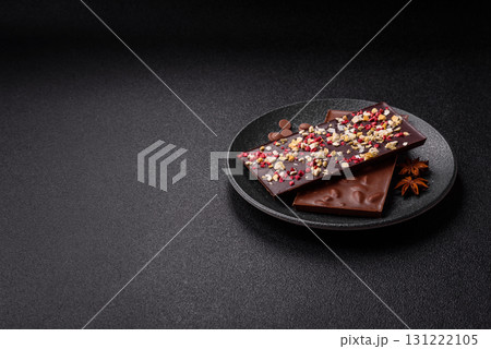 Bar sweet craft artisan chocolate with dried fruits made at home. Craft chocolate 131222105