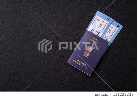 Indian passport and tickets for travelling, flying and doing business. India document, id Indian passport and tickets for travelling, flying and doing business. India document, id 131222238