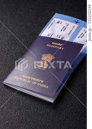 Indian passport and tickets for travelling, flying and doing business. India document, id Indian passport and tickets for travelling, flying and doing business. India document, id 131222244