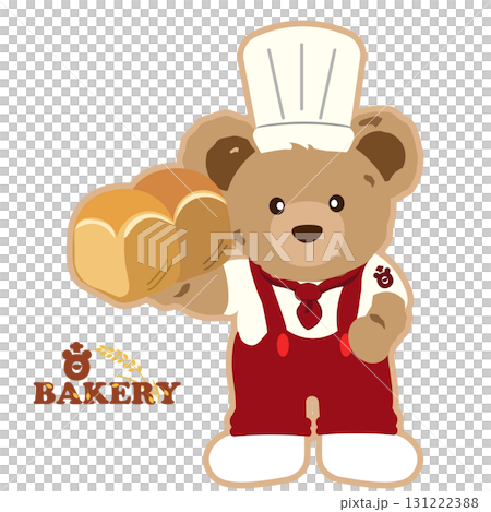 焼きたての食パンを持つパン屋さんのクマのぬいぐるみのイラスト 131222388