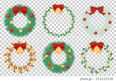Simple Christmas wreath set | Christmas, wreath, ribbon, decoration, vector 131222516