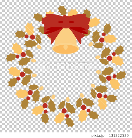 簡單的聖誕花圈和紅色絲帶裝飾 | 聖誕節、花圈、緞帶、裝飾、向量圖 131222529