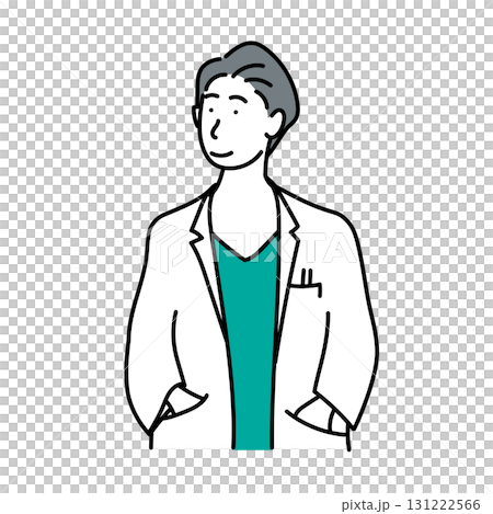 Stock Illustration: A man in a white coat with his hands in his pockets 131222566