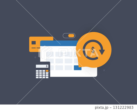Subscription payment concept with automated membership fee billing system. Annual subscription and monthly payment process for digital services and online business vector illustration 131222983