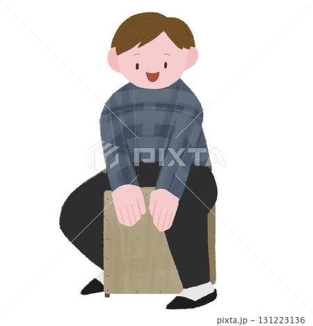 カホンを叩く男性の手描きカラーイラスト 131223136