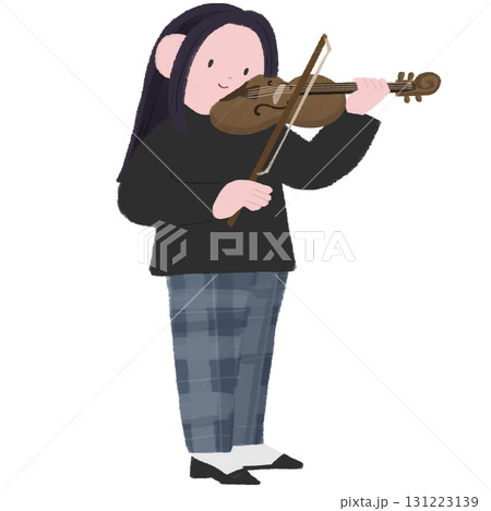 バイオリンをひく女性の手描きイラスト 131223139